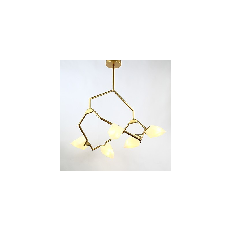 Lámpara colgante decorativa de cantina, de metal y cristal color melocotón, de cinco luces, estilo posmoderno