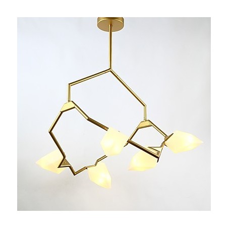 Lámpara colgante decorativa de cantina, de metal y cristal color melocotón, de cinco luces, estilo posmoderno Lámpara colgante decorativa de cantina, de metal y cristal color melocotón, de cinco luces, estilo posmoderno