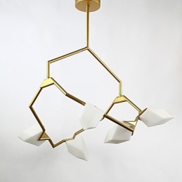 Lámpara colgante decorativa de cantina, de metal y cristal color melocotón, de cinco luces, estilo posmoderno