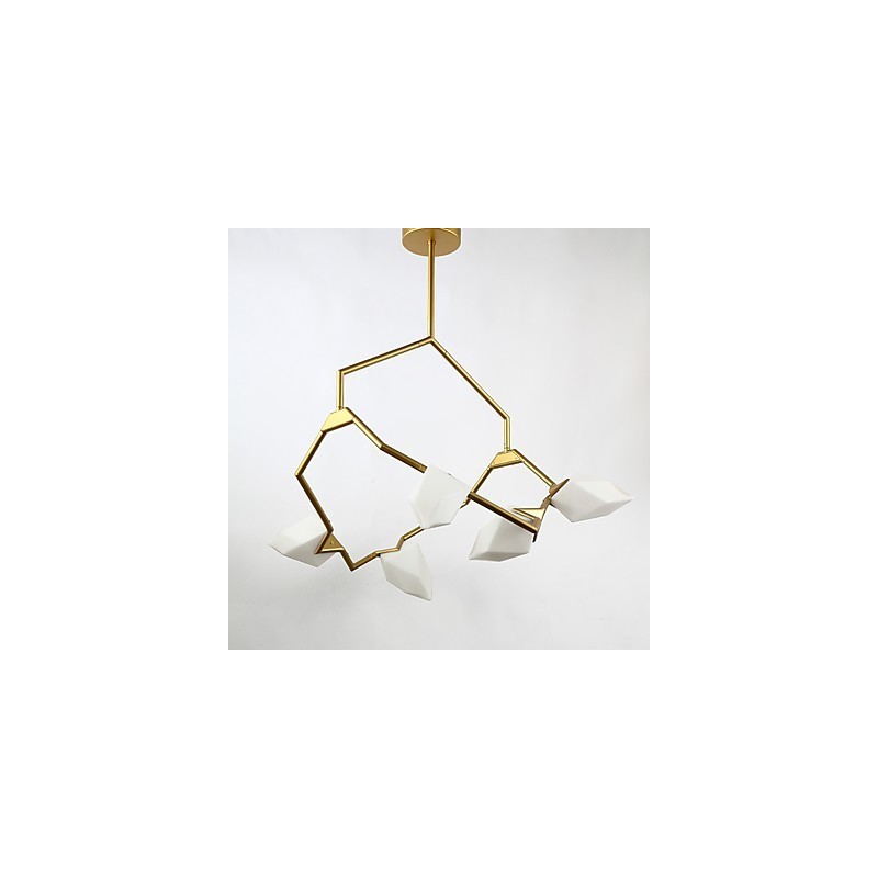 Lámpara colgante decorativa de cantina, de metal y cristal color melocotón, de cinco luces, estilo posmoderno
