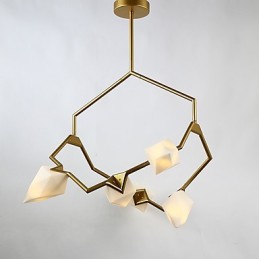 Lámpara colgante decorativa de cantina, de metal y cristal color melocotón, de cinco luces, estilo posmoderno