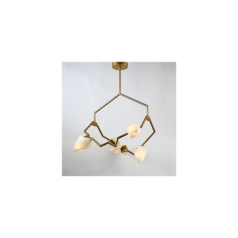 Lámpara colgante decorativa de cantina, de metal y cristal color melocotón, de cinco luces, estilo posmoderno