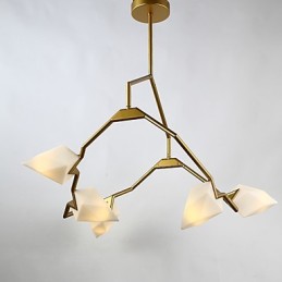 Lámpara colgante decorativa de cantina, de metal y cristal color melocotón, de cinco luces, estilo posmoderno