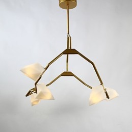 Lámpara colgante decorativa de cantina, de metal y cristal color melocotón, de cinco luces, estilo posmoderno