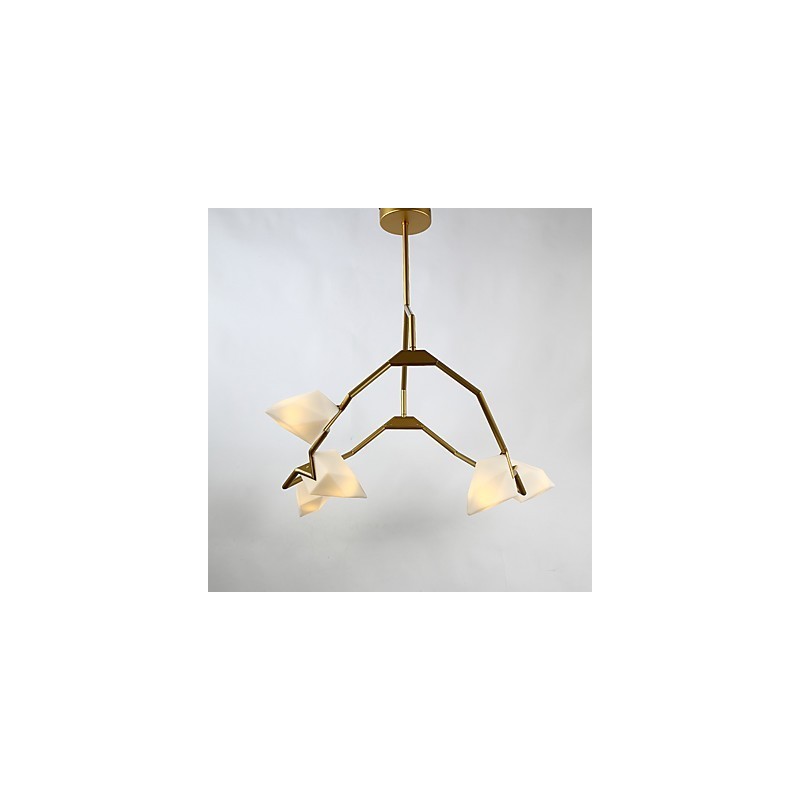 Lámpara colgante decorativa de cantina, de metal y cristal color melocotón, de cinco luces, estilo posmoderno