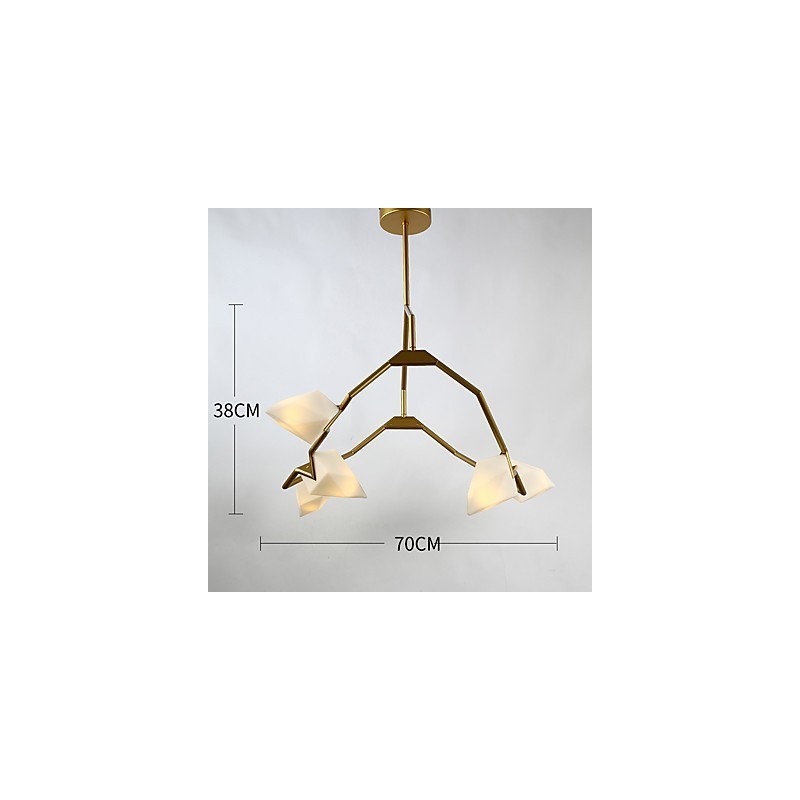 Lámpara colgante decorativa de cantina, de metal y cristal color melocotón, de cinco luces, estilo posmoderno