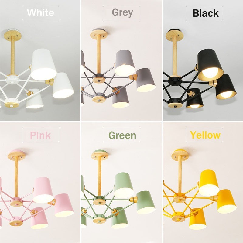 Lámpara de araña de metal con diseño de macarrón en madera multicolor y pintura vintage