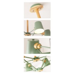 Lámpara de araña de metal con diseño de macarrón en madera multicolor y pintura vintage