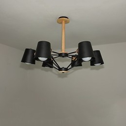 Lámpara de araña de metal con diseño de macarrón en madera multicolor y pintura vintage