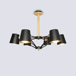 Lámpara de araña de metal con diseño de macarrón en madera multicolor y pintura vintage