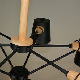 Lámpara de araña de metal con diseño de macarrón en madera multicolor y pintura vintage