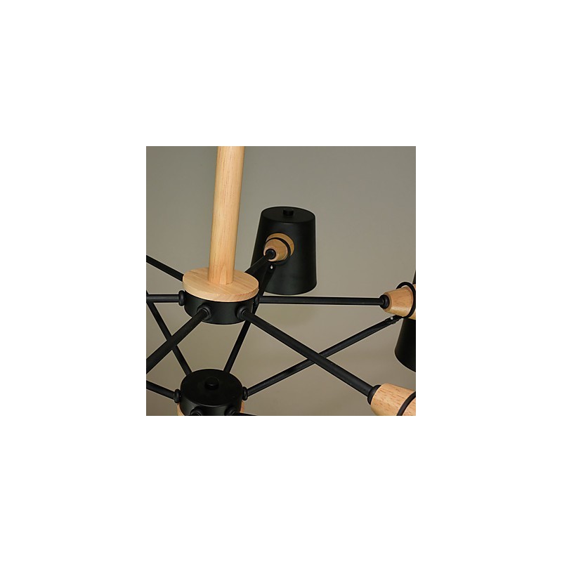 Lámpara de araña de metal con diseño de macarrón en madera multicolor y pintura vintage