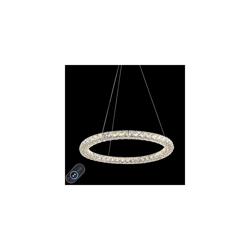 Lámpara colgante de techo de cristal con forma de anillo moderna, lámpara de araña de cristal, lámparas de iluminación interior, accesorios regulables con control remoto