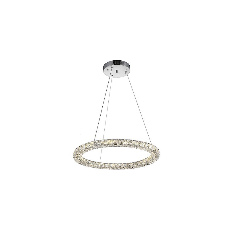 Lámpara colgante de techo de cristal con forma de anillo moderna, lámpara de araña de cristal, lámparas de iluminación interior, accesorios regulables con control remoto