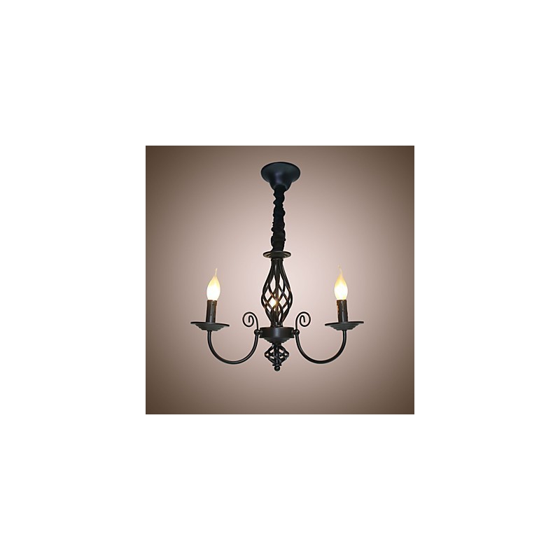 Lámpara de araña de estilo europeo de 3 luces, luces sencillas, lámparas creativas de hierro con velas.