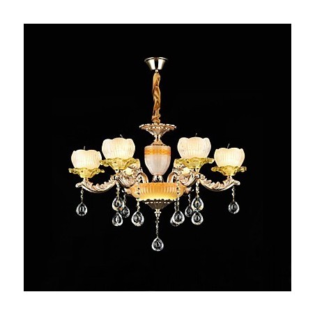 Lámpara de araña de metal estilo mini de cristal con 6 bombillas, con una característica clásica tradicional de aleación de zinc.