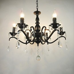 Lámpara de araña de cristal simple de hierro con forma de vela, decoración, iluminación