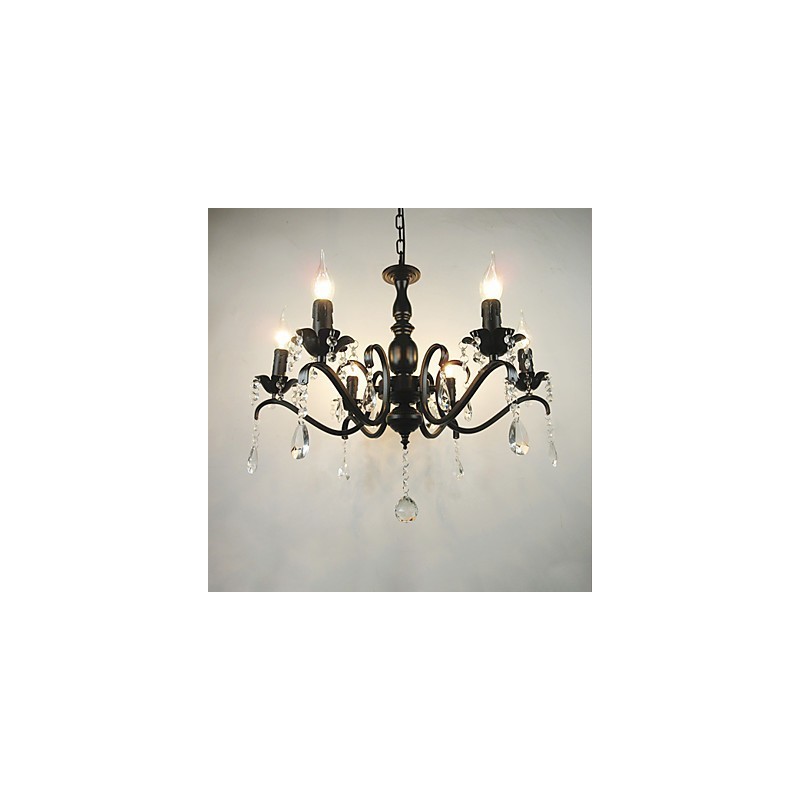 Lámpara de araña de cristal simple de hierro con forma de vela, decoración, iluminación