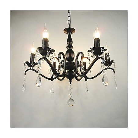 Lámpara de araña de cristal simple de hierro con forma de vela, decoración, iluminación Lámpara de araña de cristal simple de hierro con forma de vela, decoración, iluminación