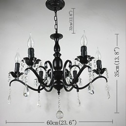 Lámpara de araña de cristal simple de hierro con forma de vela, decoración, iluminación
