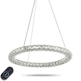 Lámpara colgante de cristal con forma de anillo moderna, lámpara de techo de cristal, lámparas de interior, accesorios regulables con control remoto