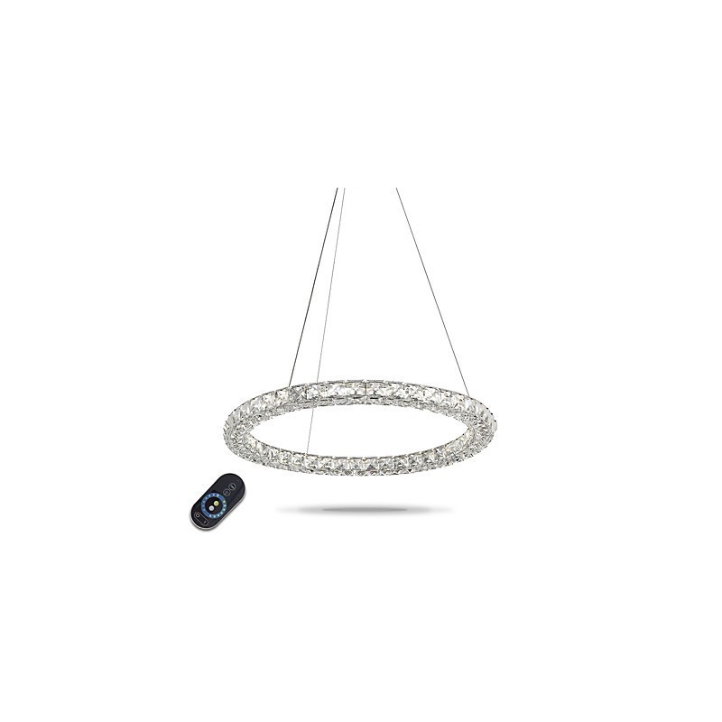 Lámpara colgante de cristal con forma de anillo moderna, lámpara de techo de cristal, lámparas de interior, accesorios regulables con control remoto
