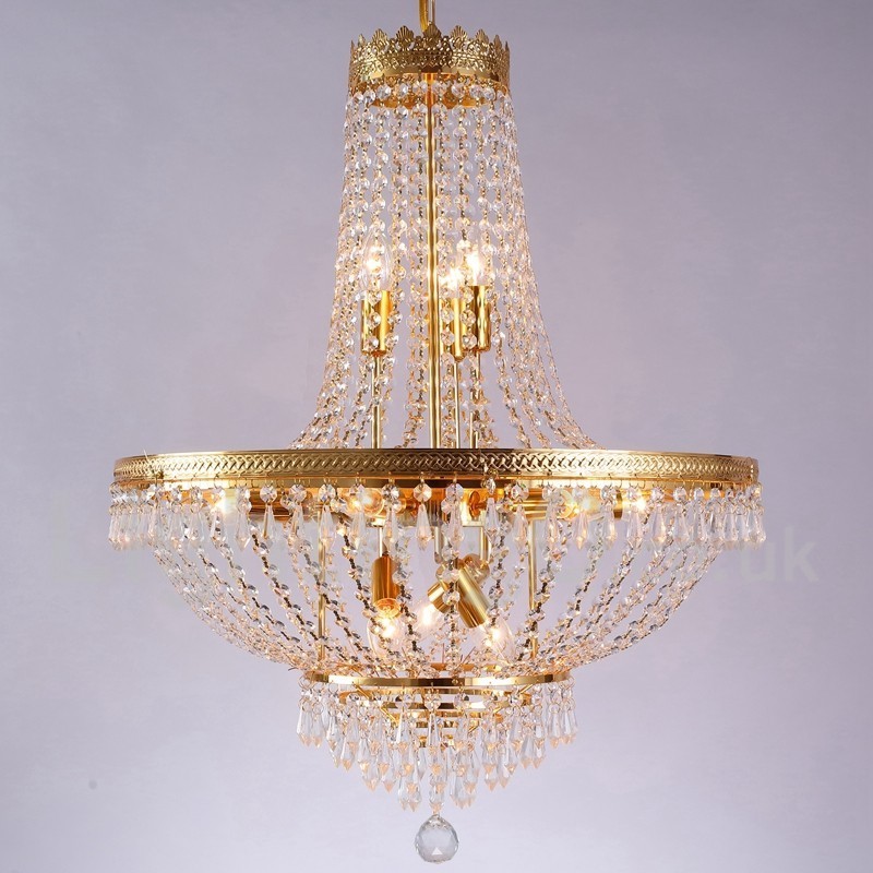 Lámpara de araña de cristal de estilo mini de metal con 9 bombillas, con acabado galvanizado clásico tradicional