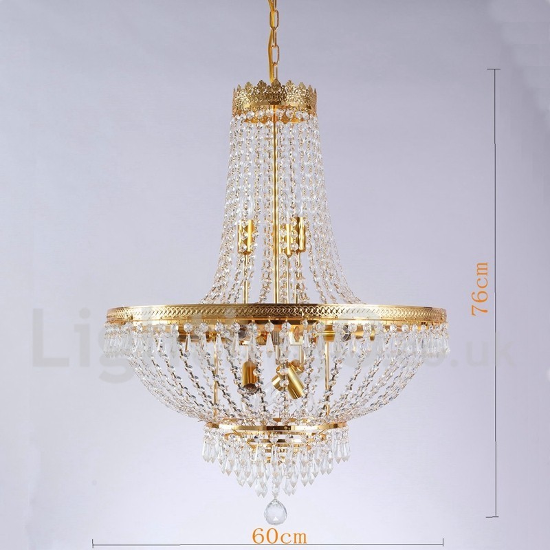 Lámpara de araña de cristal de estilo mini de metal con 9 bombillas, con acabado galvanizado clásico tradicional