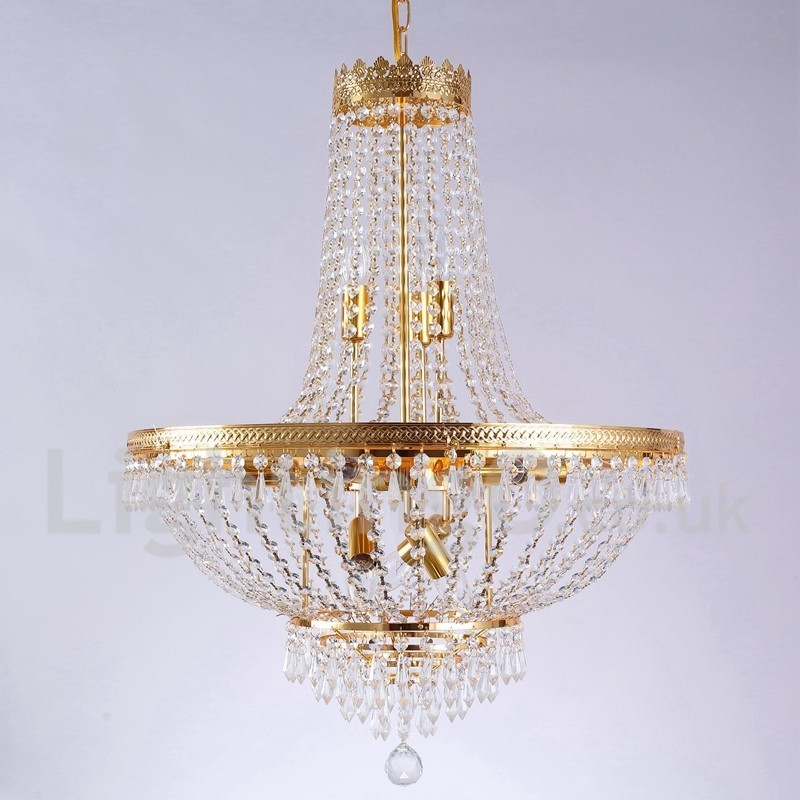 Lámpara de araña de cristal de estilo mini de metal con 9 bombillas, con acabado galvanizado clásico tradicional