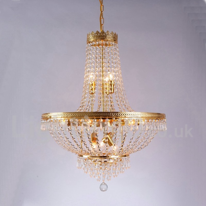 Lámpara de araña de cristal de estilo mini de metal con 9 bombillas, con acabado galvanizado clásico tradicional