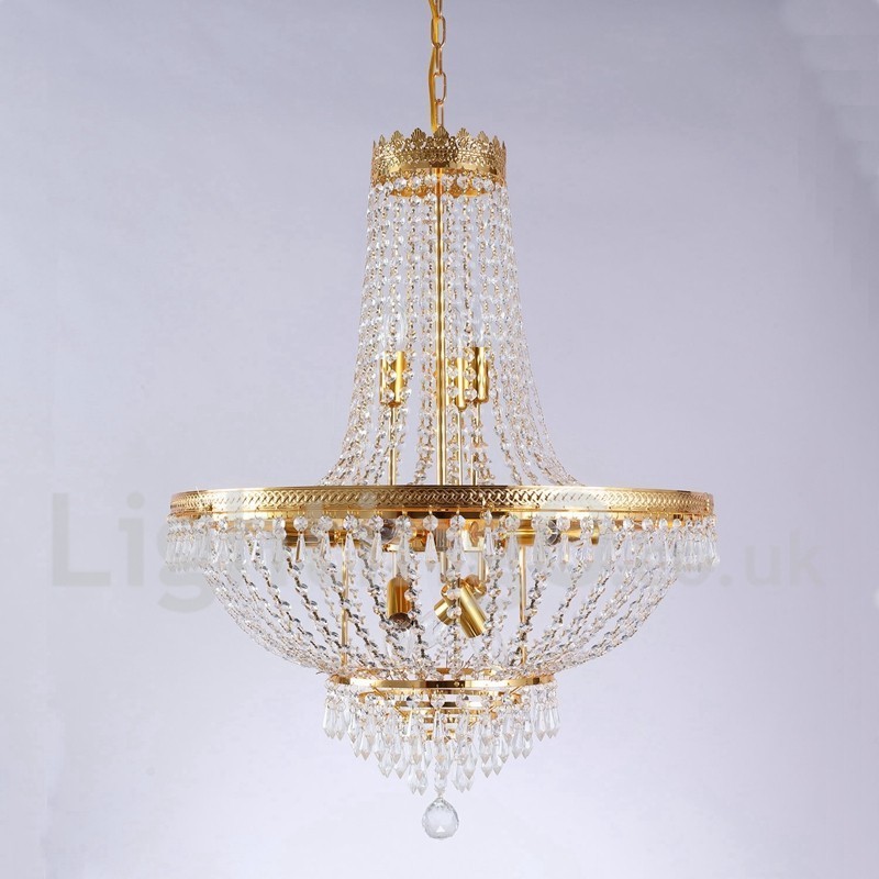 Lámpara de araña de cristal de estilo mini de metal con 9 bombillas, con acabado galvanizado clásico tradicional