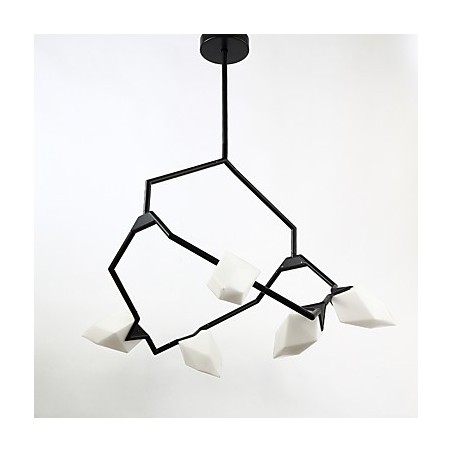 Lámpara colgante decorativa de cantina, de metal y cristal color melocotón, de cinco luces, estilo posmoderno Lámpara colgante decorativa de cantina, de metal y cristal color melocotón, de cinco luces, estilo posmoderno