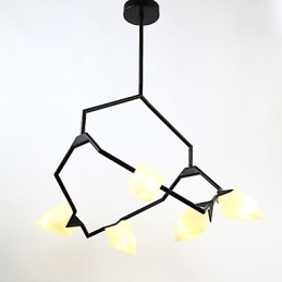 Lámpara colgante decorativa de cantina, de metal y cristal color melocotón, de cinco luces, estilo posmoderno
