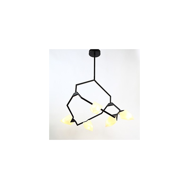 Lámpara colgante decorativa de cantina, de metal y cristal color melocotón, de cinco luces, estilo posmoderno