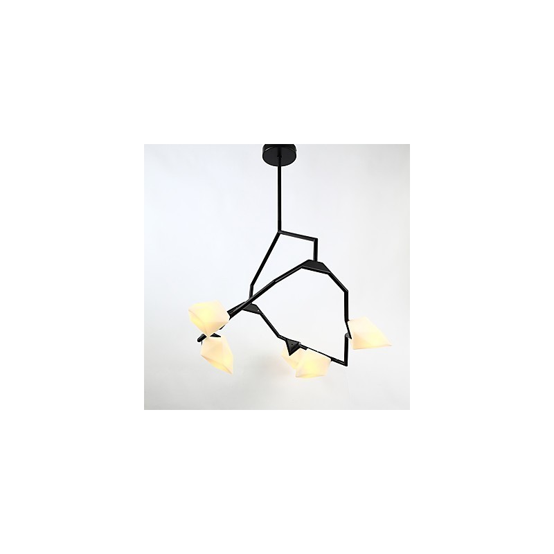 Lámpara colgante decorativa de cantina, de metal y cristal color melocotón, de cinco luces, estilo posmoderno