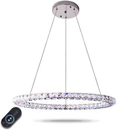 Lámpara colgante de cristal con forma de anillo moderna, lámpara de techo de cristal moderna, accesorios de lámpara de interior, regulable con control remoto