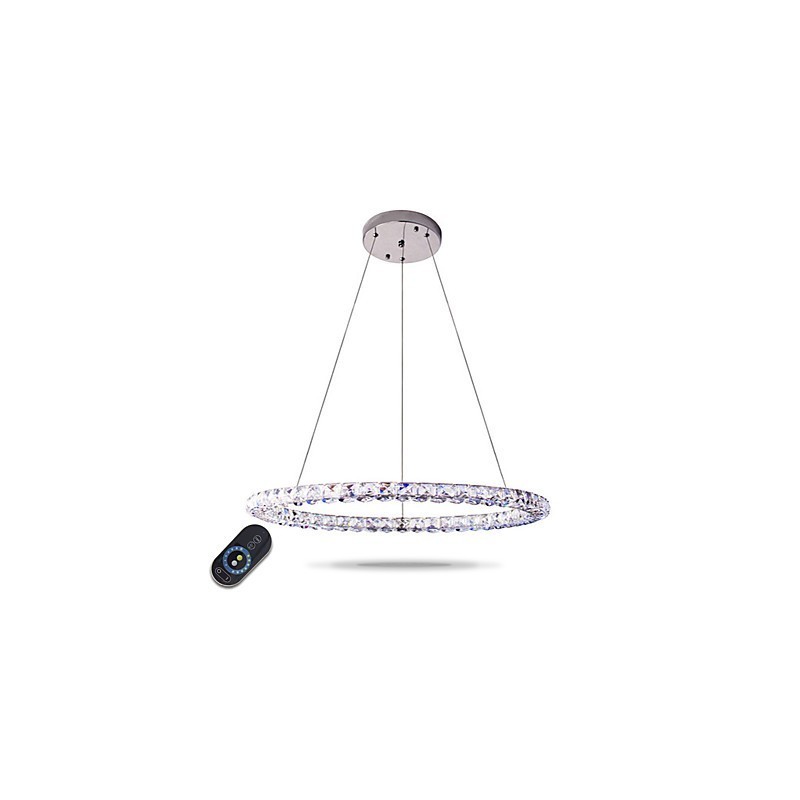 Lámpara colgante de cristal con forma de anillo moderna, lámpara de techo de cristal moderna, accesorios de lámpara de interior, regulable con control remoto