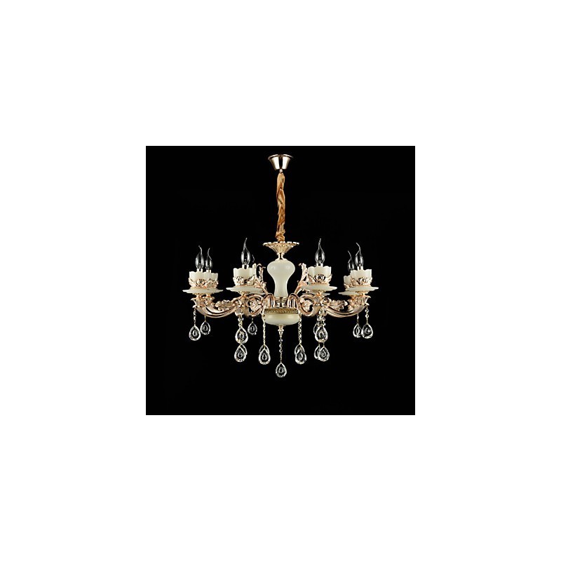 Lámpara de araña de metal estilo mini de cristal con 8 bombillas, con una aleación de zinc clásica tradicional.