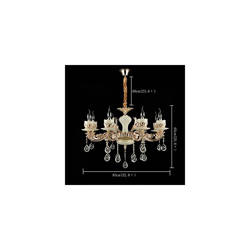 Lámpara de araña de metal estilo mini de cristal con 8 bombillas, con una aleación de zinc clásica tradicional.