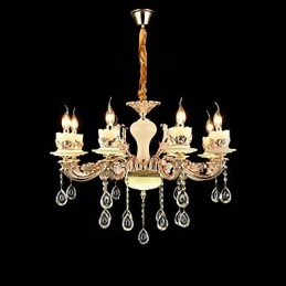 Lámpara de araña de metal estilo mini de cristal con 8 bombillas, con una aleación de zinc clásica tradicional.