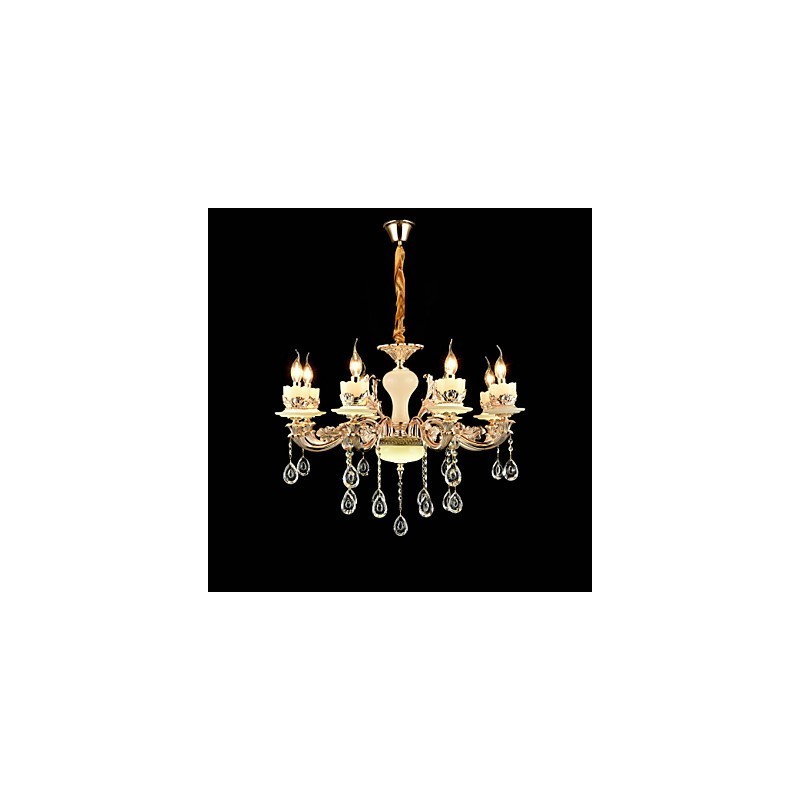 Lámpara de araña de metal estilo mini de cristal con 8 bombillas, con una aleación de zinc clásica tradicional.