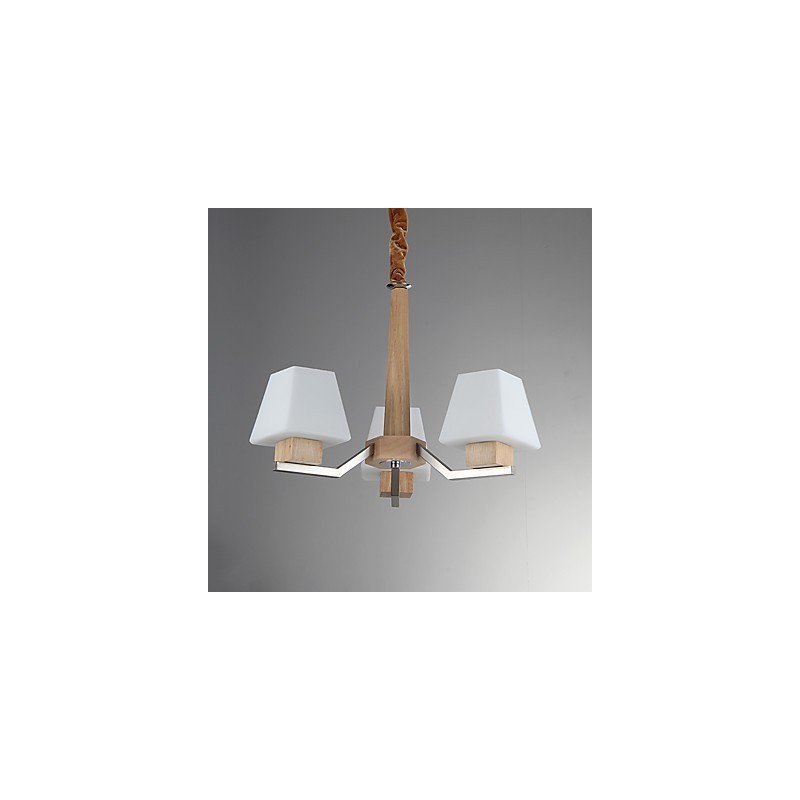 Lámpara de araña de bambú de madera con acabado galvanizado moderno y contemporáneo