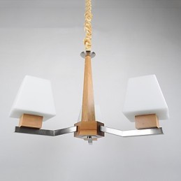 Lámpara de araña de bambú de madera con acabado galvanizado moderno y contemporáneo