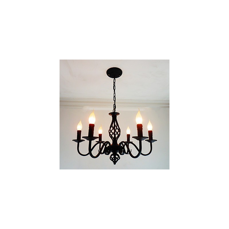 Lámpara de araña de metal con 6 focos para interiores, estilo vela, estilo chic y moderno.