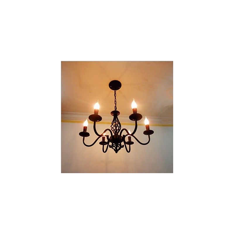 Lámpara de araña de metal con 6 focos para interiores, estilo vela, estilo chic y moderno.