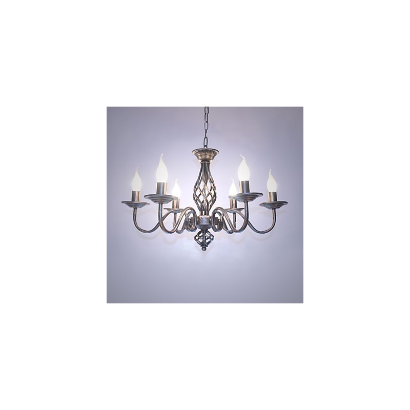 Lámpara de araña de metal con 6 focos para interiores, estilo vela, estilo chic y moderno.