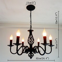 Lámpara de araña de metal con 6 focos para interiores, estilo vela, estilo chic y moderno.