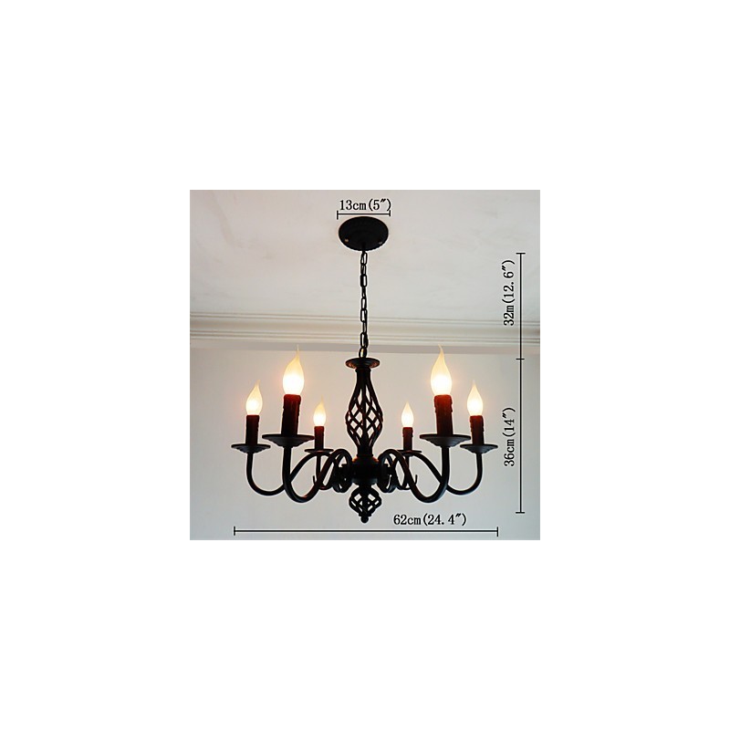 Lámpara de araña de metal con 6 focos para interiores, estilo vela, estilo chic y moderno.