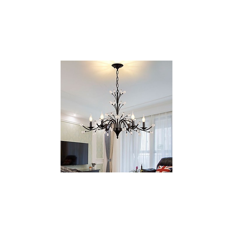 Lámpara de araña de cristal de 6 luces, moderna, contemporánea, tradicional, clásica, vintage, retro, estilo campestre, con pintura característica.