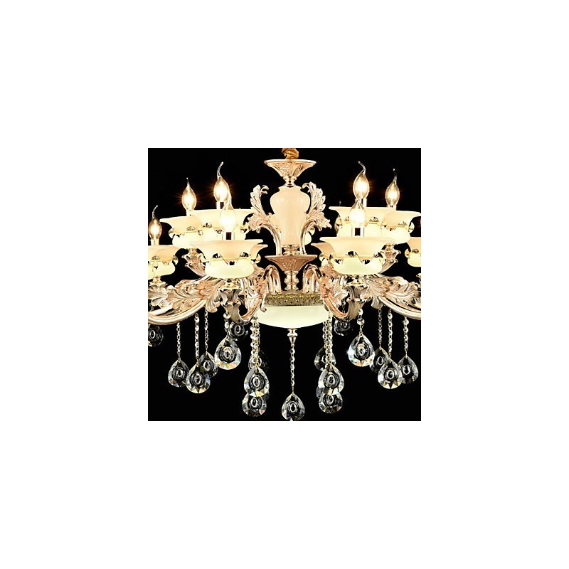 Lámpara de araña clásica tradicional de aleación de zinc para interiores y jardines, estilo mini de cristal, de 15 bombillas.